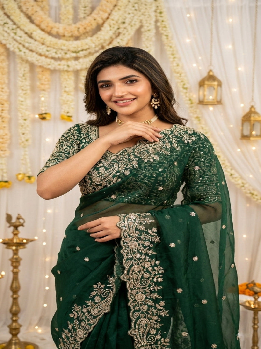 Purple Organza Crush Saree with Heavy Sequin Embroidery