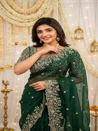 Purple Organza Crush Saree with Heavy Sequin Embroidery