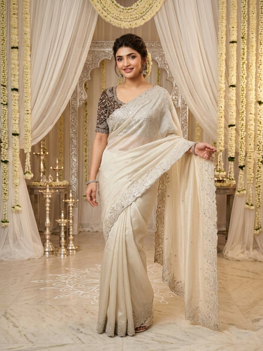 Purple Organza Crush Saree with Heavy Sequin Embroidery