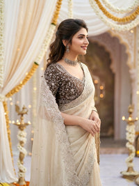 Purple Organza Crush Saree with Heavy Sequin Embroidery