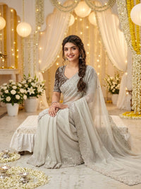 Purple Organza Crush Saree with Heavy Sequin Embroidery