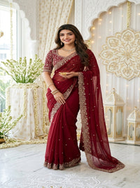 Purple Organza Crush Saree with Heavy Sequin Embroidery