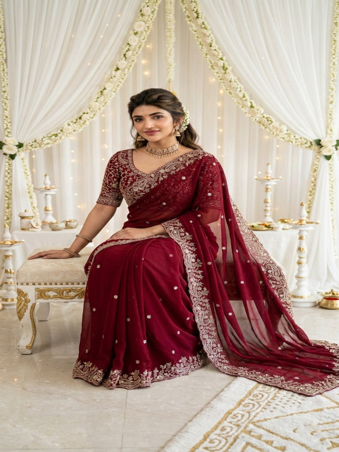 Purple Organza Crush Saree with Heavy Sequin Embroidery