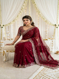 Purple Organza Crush Saree with Heavy Sequin Embroidery