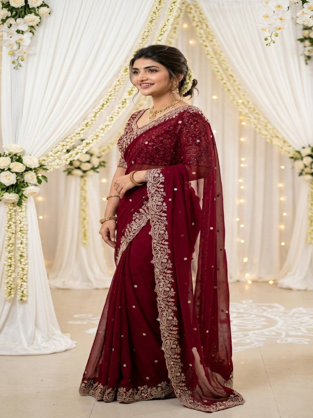 Purple Organza Crush Saree with Heavy Sequin Embroidery