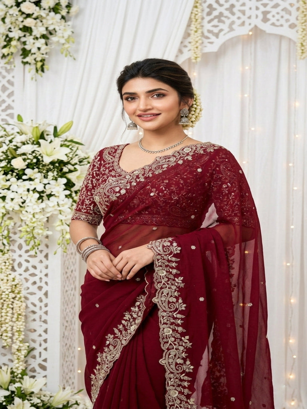 Purple Organza Crush Saree with Heavy Sequin Embroidery