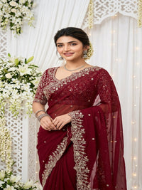 Purple Organza Crush Saree with Heavy Sequin Embroidery