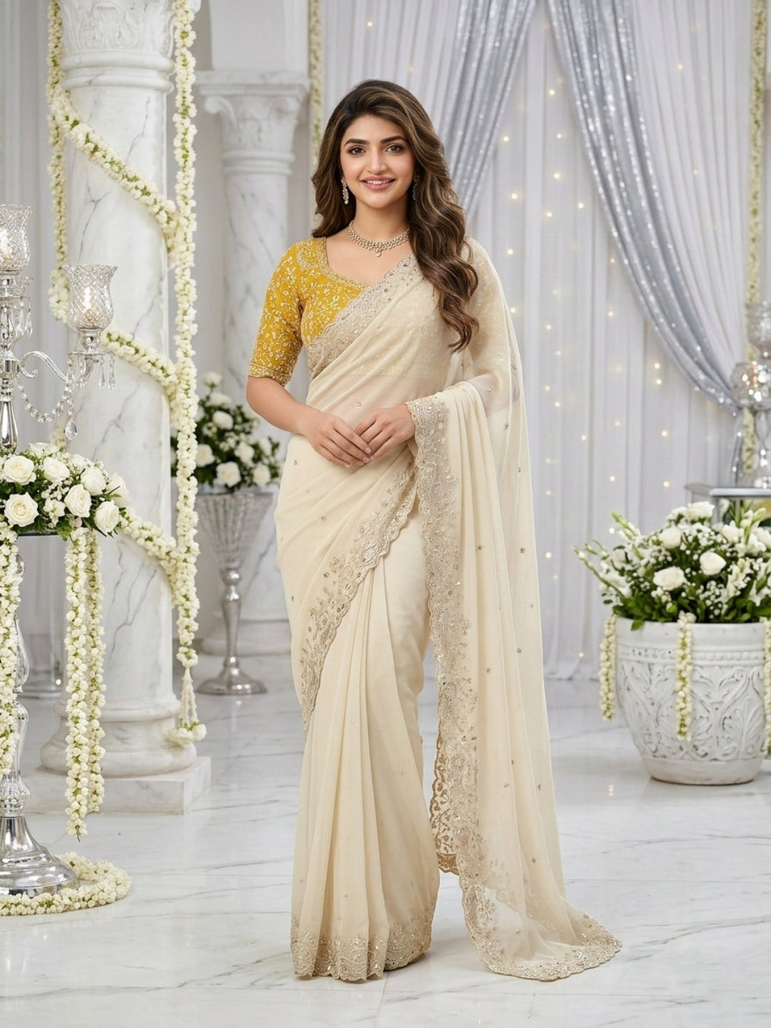 Purple Organza Crush Saree with Heavy Sequin Embroidery