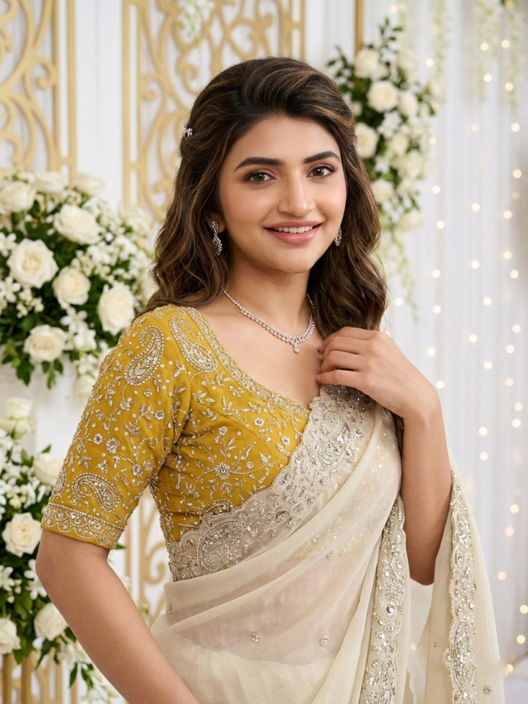 Purple Organza Crush Saree with Heavy Sequin Embroidery