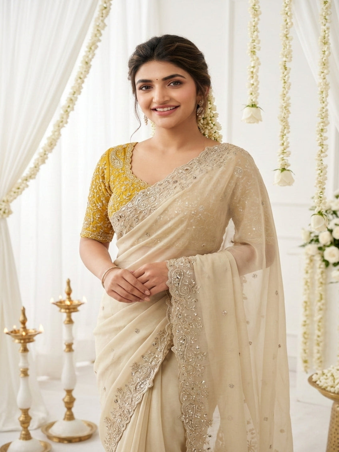 Purple Organza Crush Saree with Heavy Sequin Embroidery