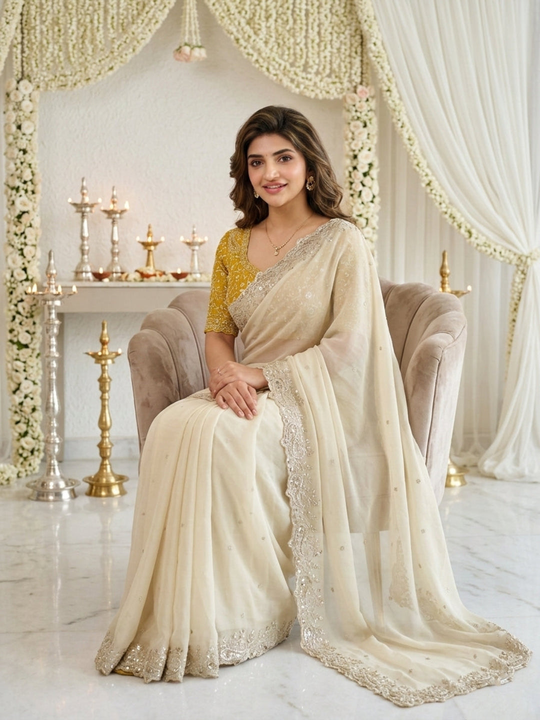 Purple Organza Crush Saree with Heavy Sequin Embroidery