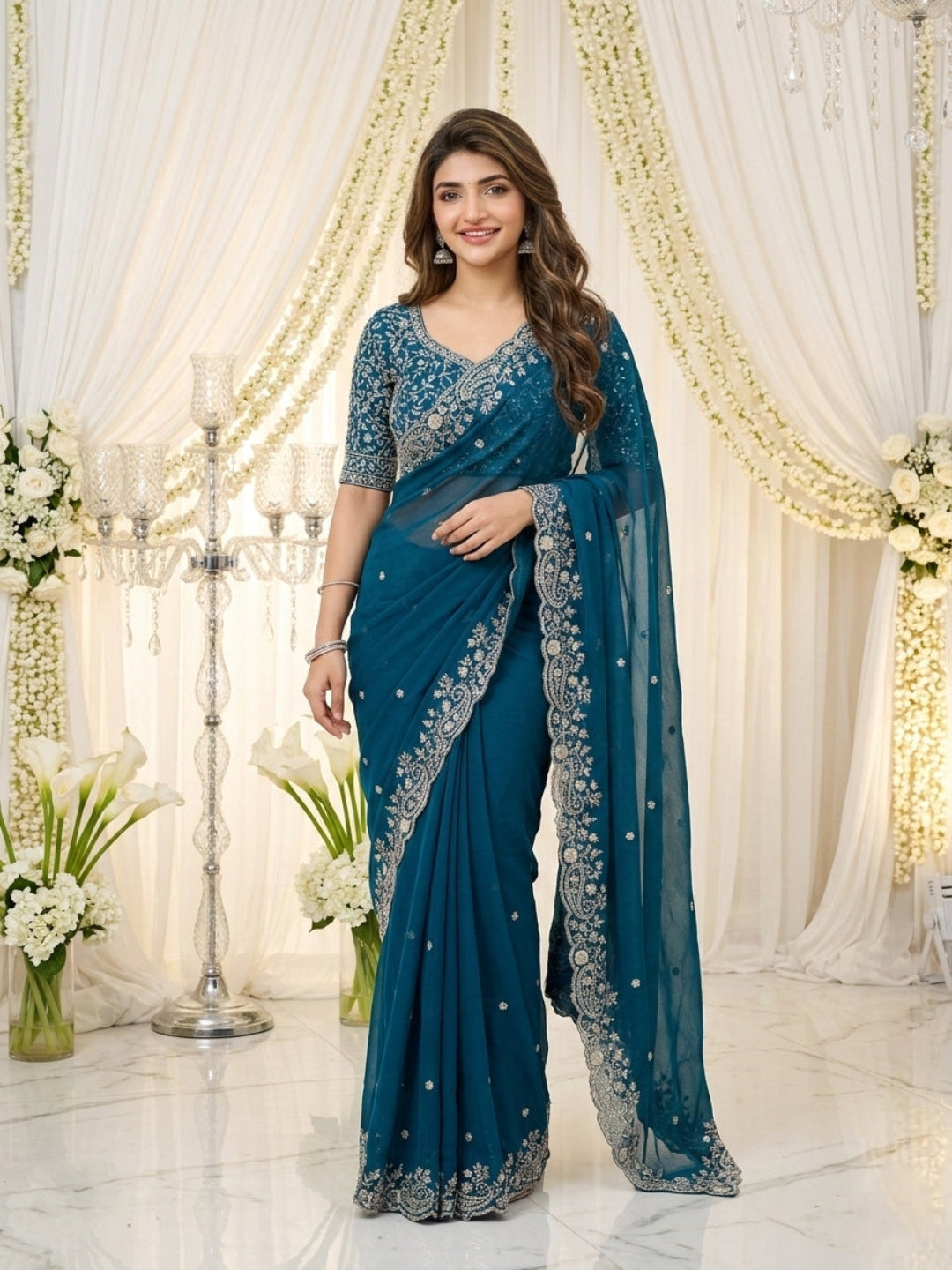 Purple Organza Crush Saree with Heavy Sequin Embroidery