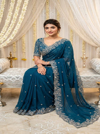 Purple Organza Crush Saree with Heavy Sequin Embroidery