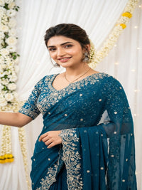 Purple Organza Crush Saree with Heavy Sequin Embroidery