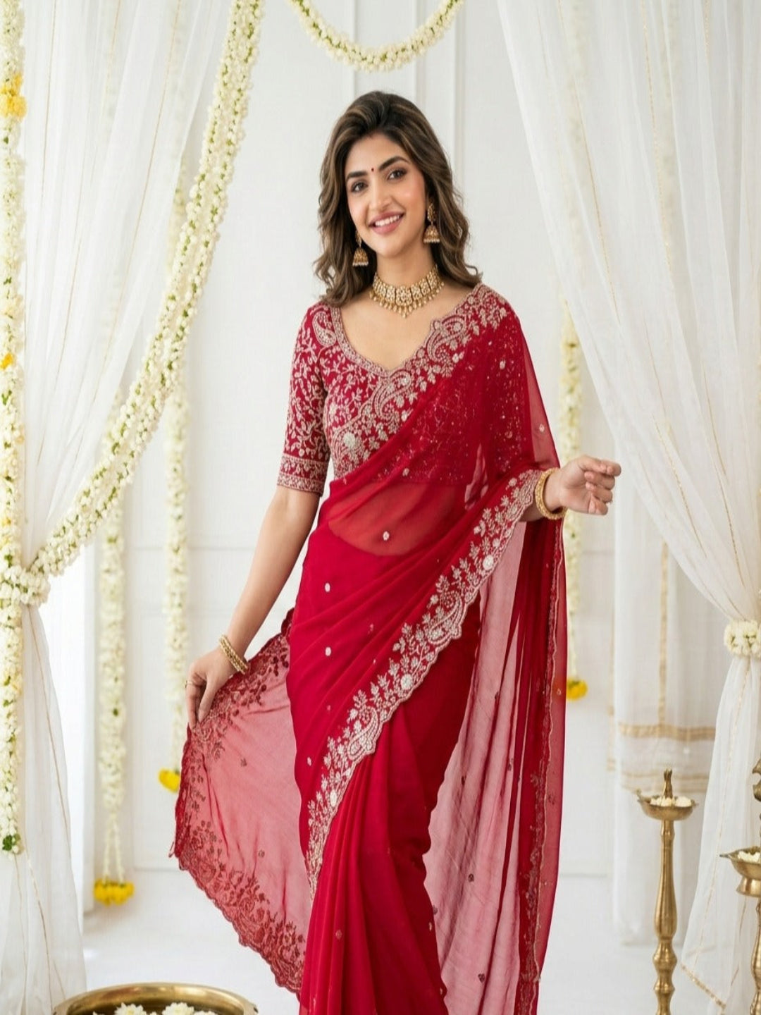 Purple Organza Crush Saree with Heavy Sequin Embroidery