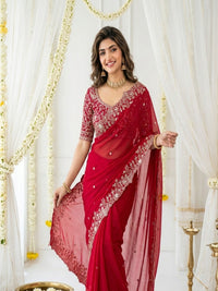 Purple Organza Crush Saree with Heavy Sequin Embroidery