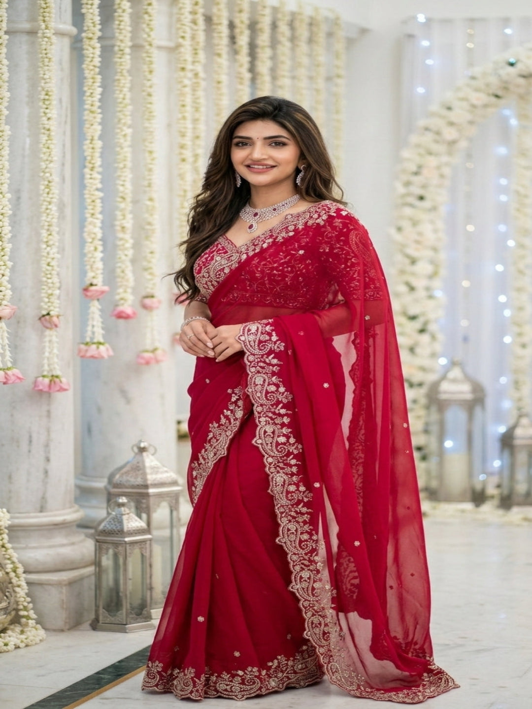 Purple Organza Crush Saree with Heavy Sequin Embroidery