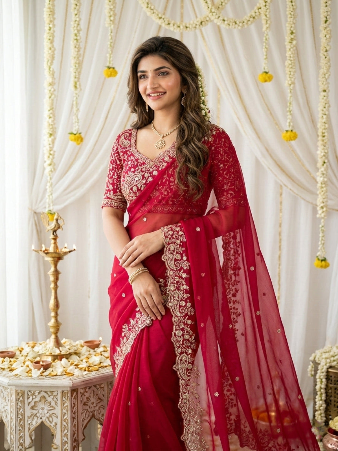 Purple Organza Crush Saree with Heavy Sequin Embroidery