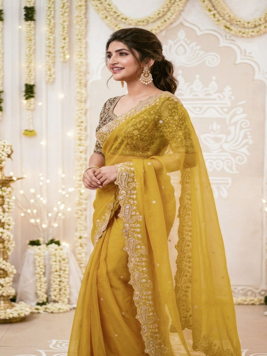 Purple Organza Crush Saree with Heavy Sequin Embroidery