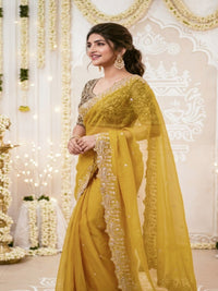 Purple Organza Crush Saree with Heavy Sequin Embroidery