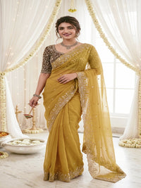 Purple Organza Crush Saree with Heavy Sequin Embroidery