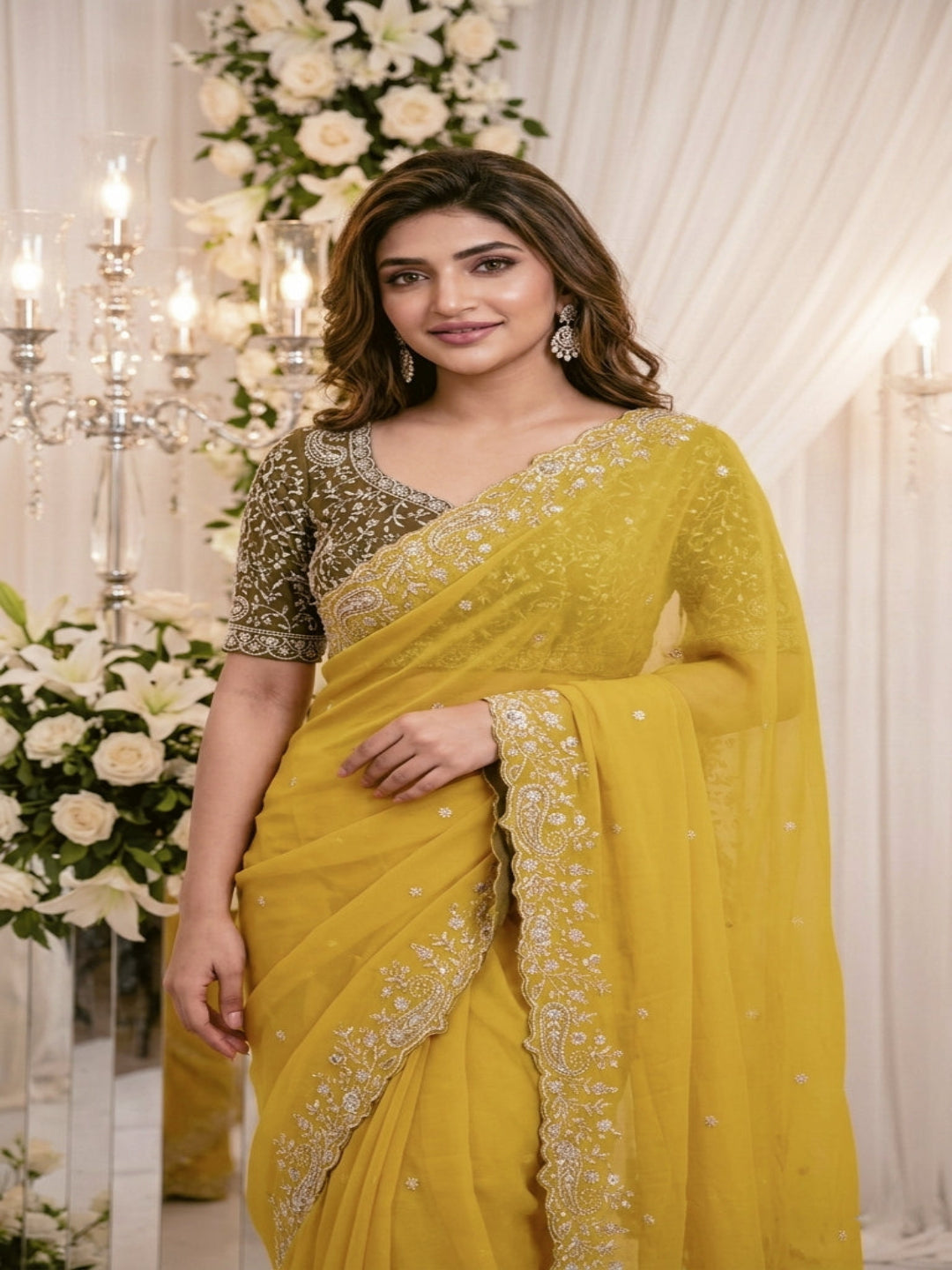 Purple Organza Crush Saree with Heavy Sequin Embroidery