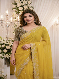 Purple Organza Crush Saree with Heavy Sequin Embroidery