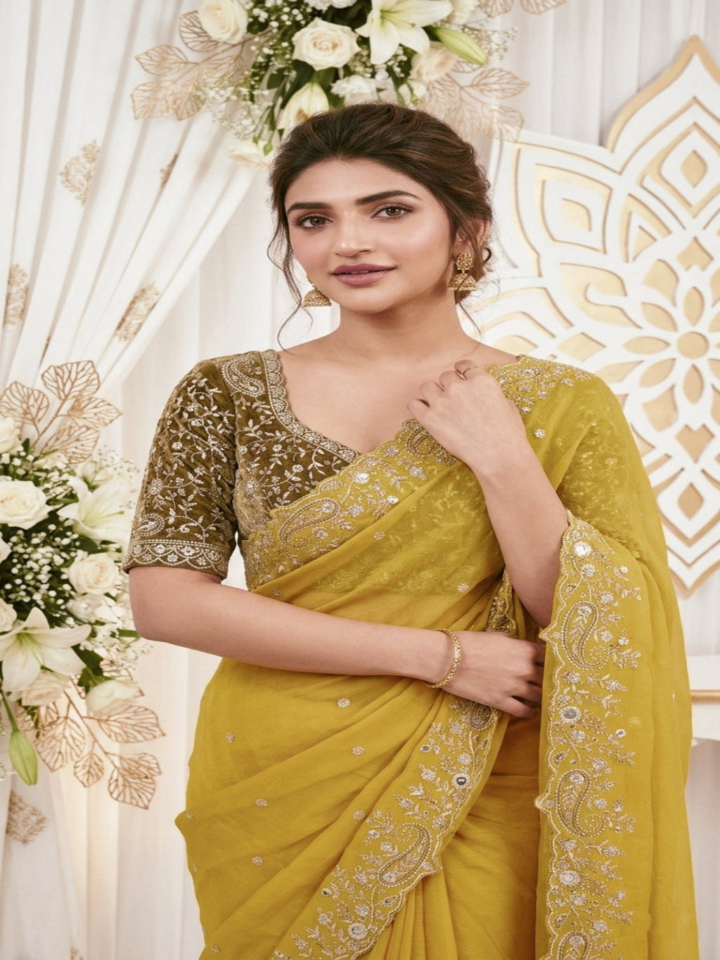 Purple Organza Crush Saree with Heavy Sequin Embroidery