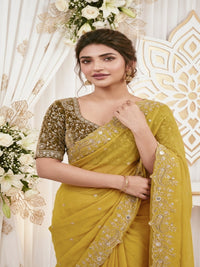 Purple Organza Crush Saree with Heavy Sequin Embroidery