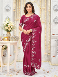 Elegant Olive Green Georgette Saree with Floral Embroidery