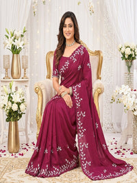 Elegant Olive Green Georgette Saree with Floral Embroidery