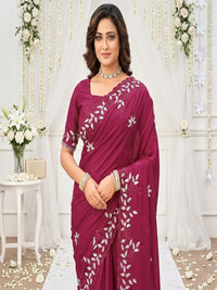 Elegant Olive Green Georgette Saree with Floral Embroidery