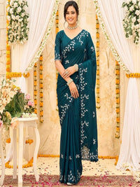 Elegant Olive Green Georgette Saree with Floral Embroidery