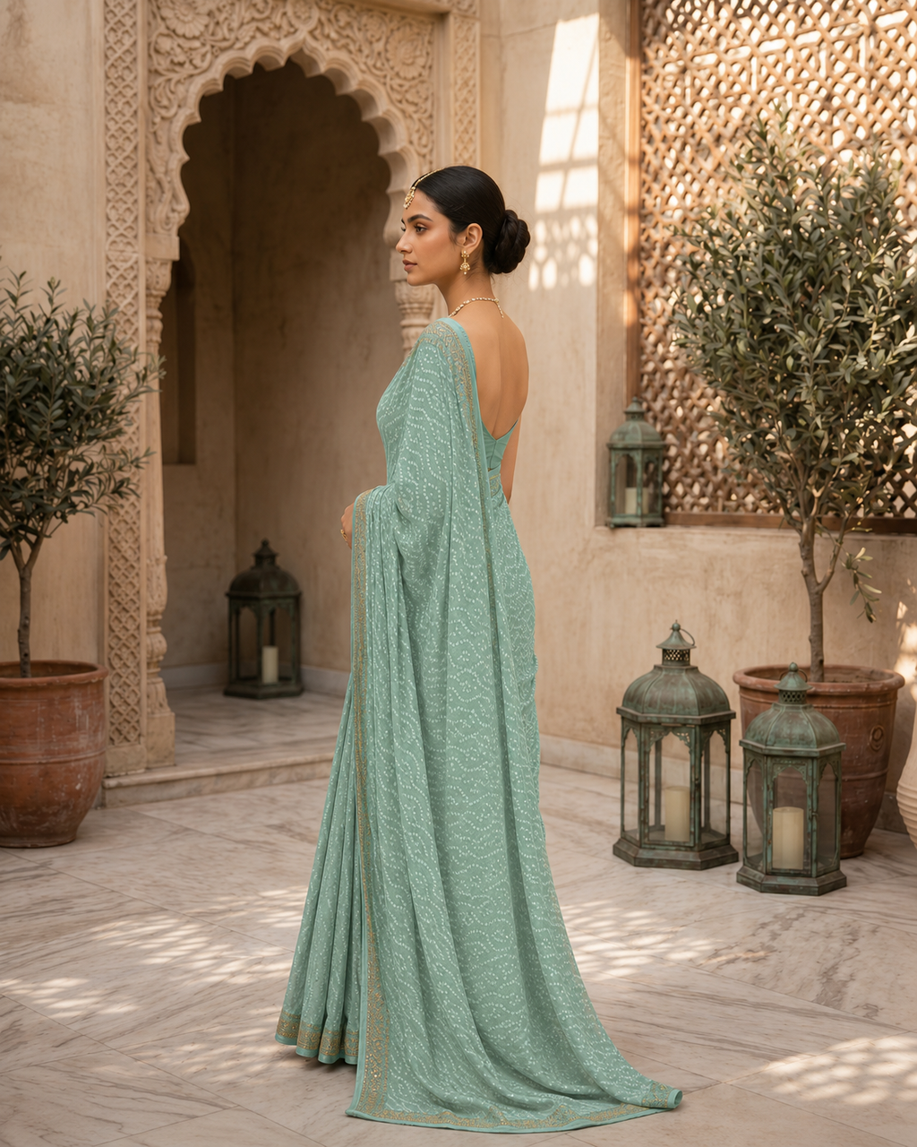 Bandhej Aura Georgette Saree with Lace Border