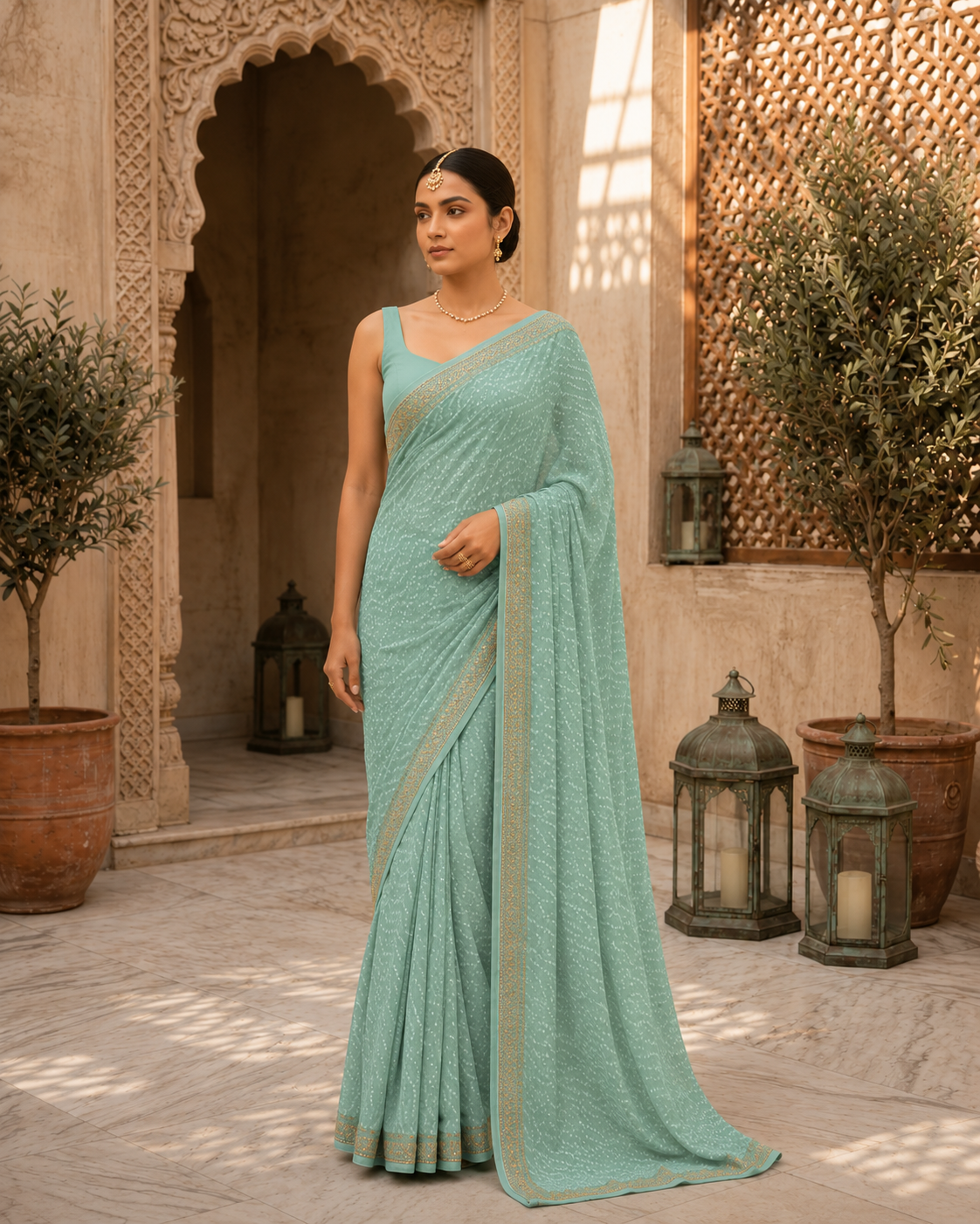 Bandhej Aura Georgette Saree with Lace Border