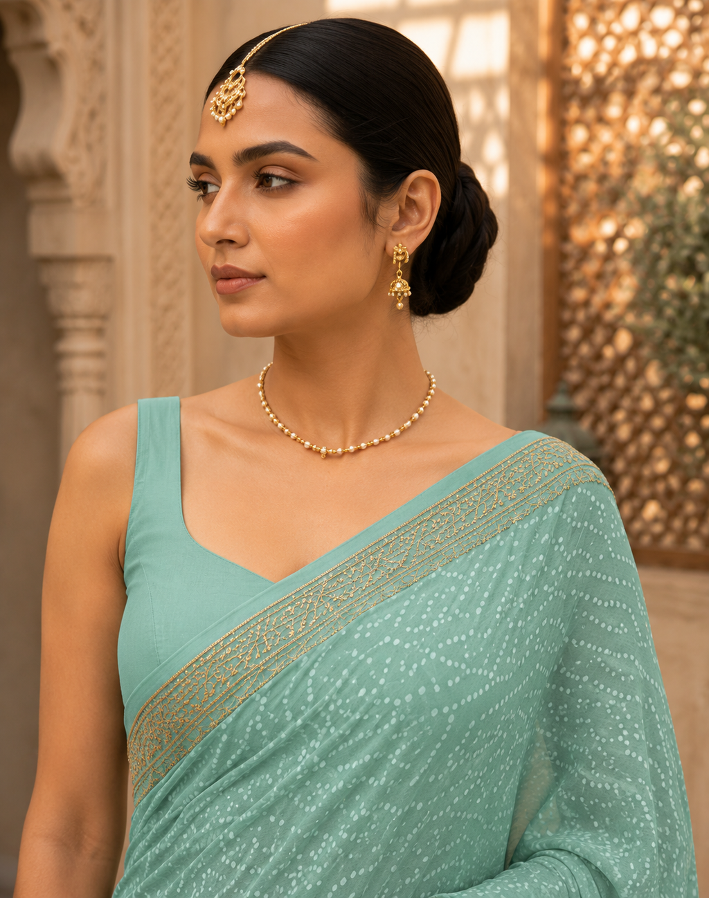 Bandhej Aura Georgette Saree with Lace Border