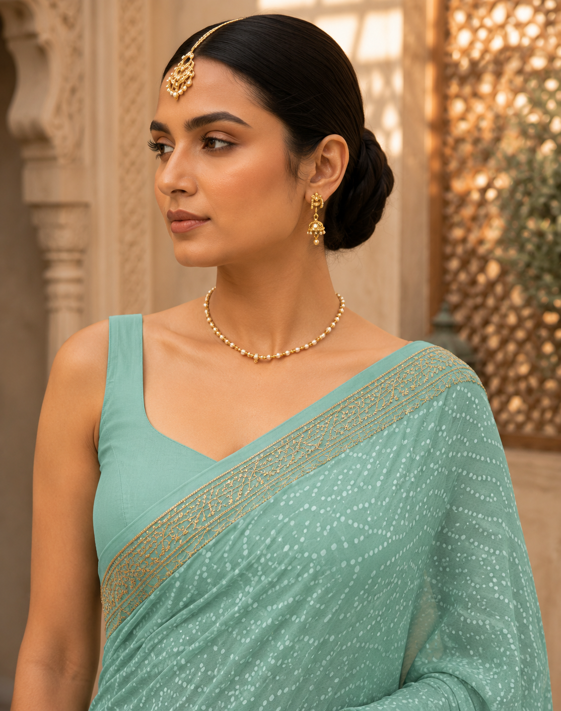 Bandhej Aura Georgette Saree with Lace Border