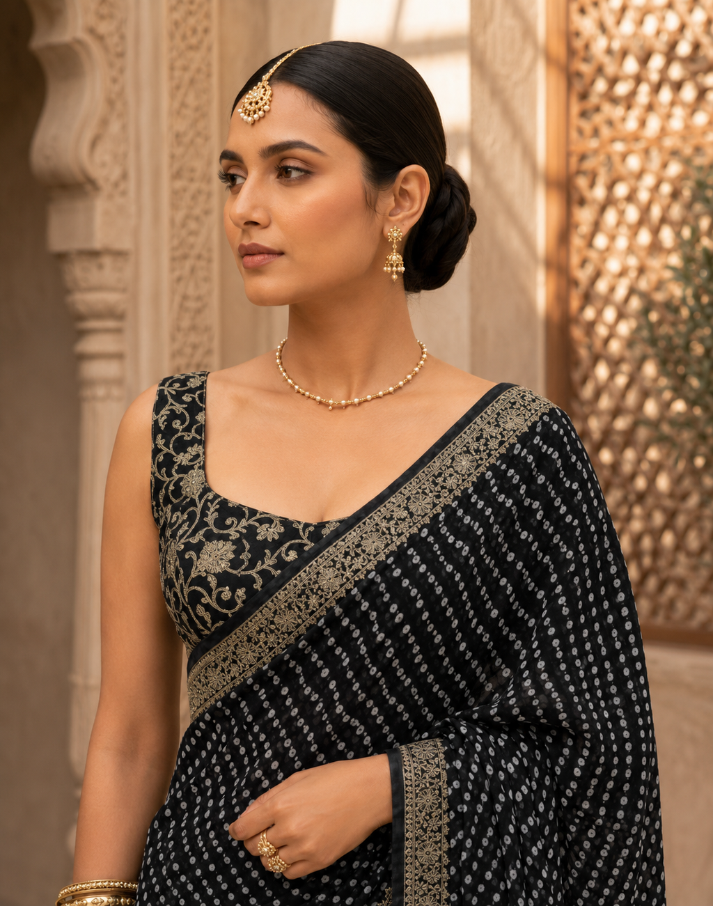 Bandhej Aura Georgette Saree with Lace Border