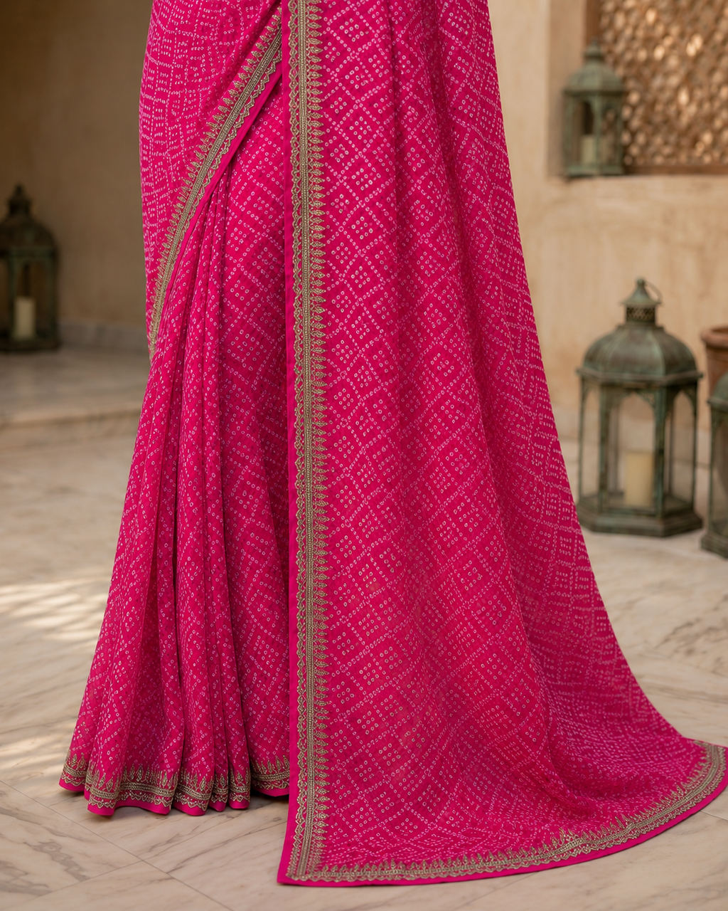 Bandhej Aura Georgette Saree with Lace Border