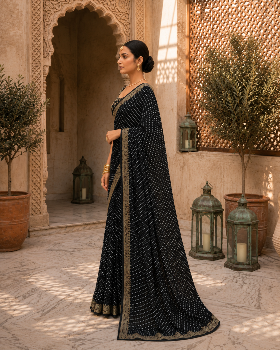 Bandhej Aura Georgette Saree with Lace Border