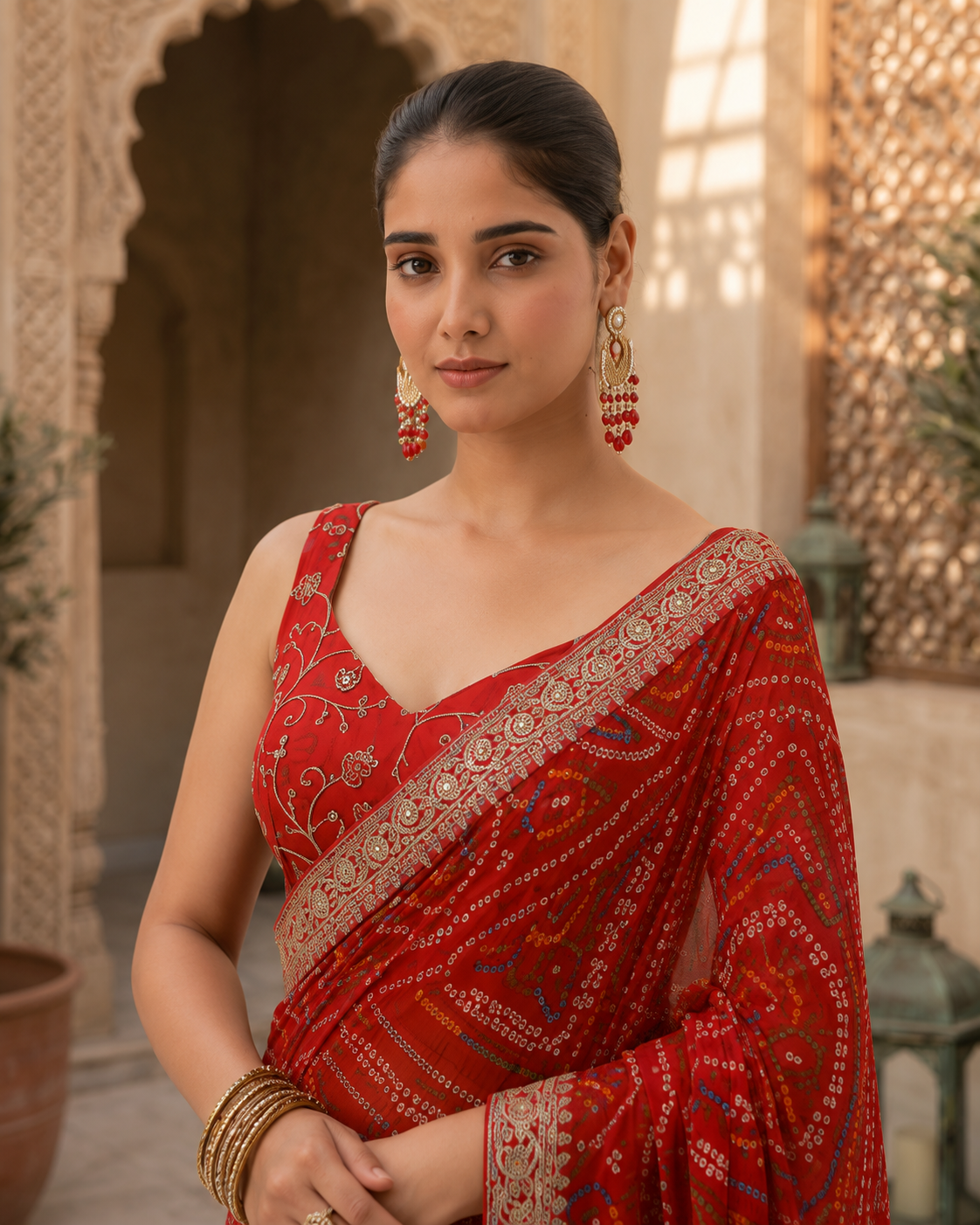 Bandhej Aura Georgette Saree with Lace Border