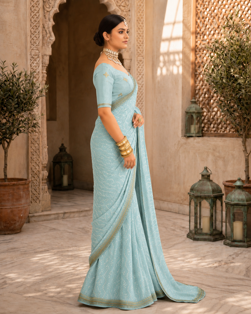 Bandhej Aura Georgette Saree with Lace Border