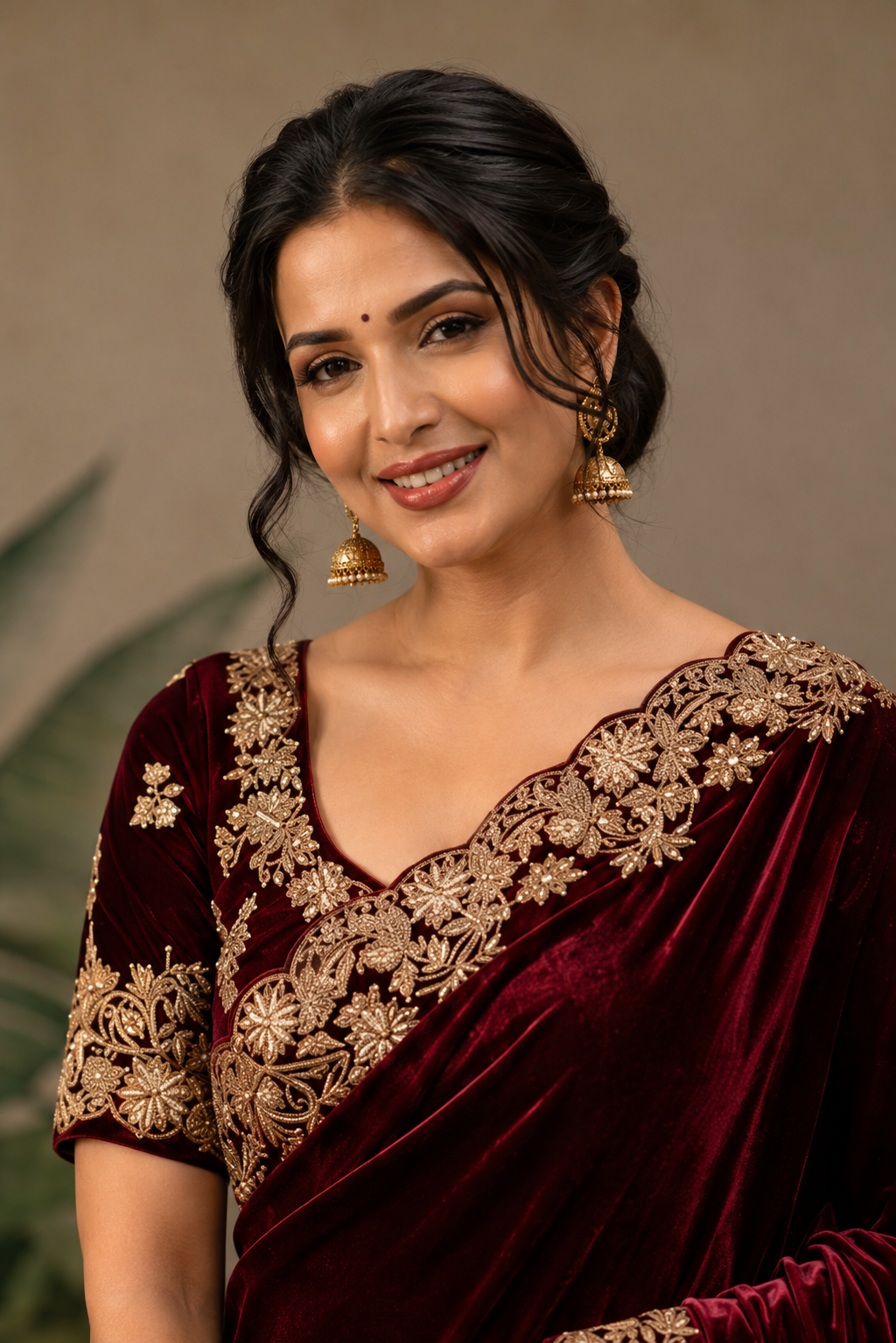 Zehra Maroon Velvet Designer Winter Saree