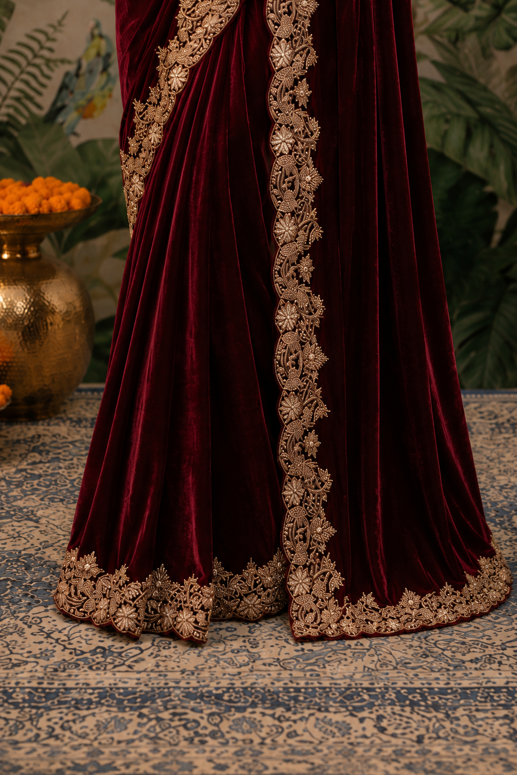 Zehra Maroon Velvet Designer Winter Saree