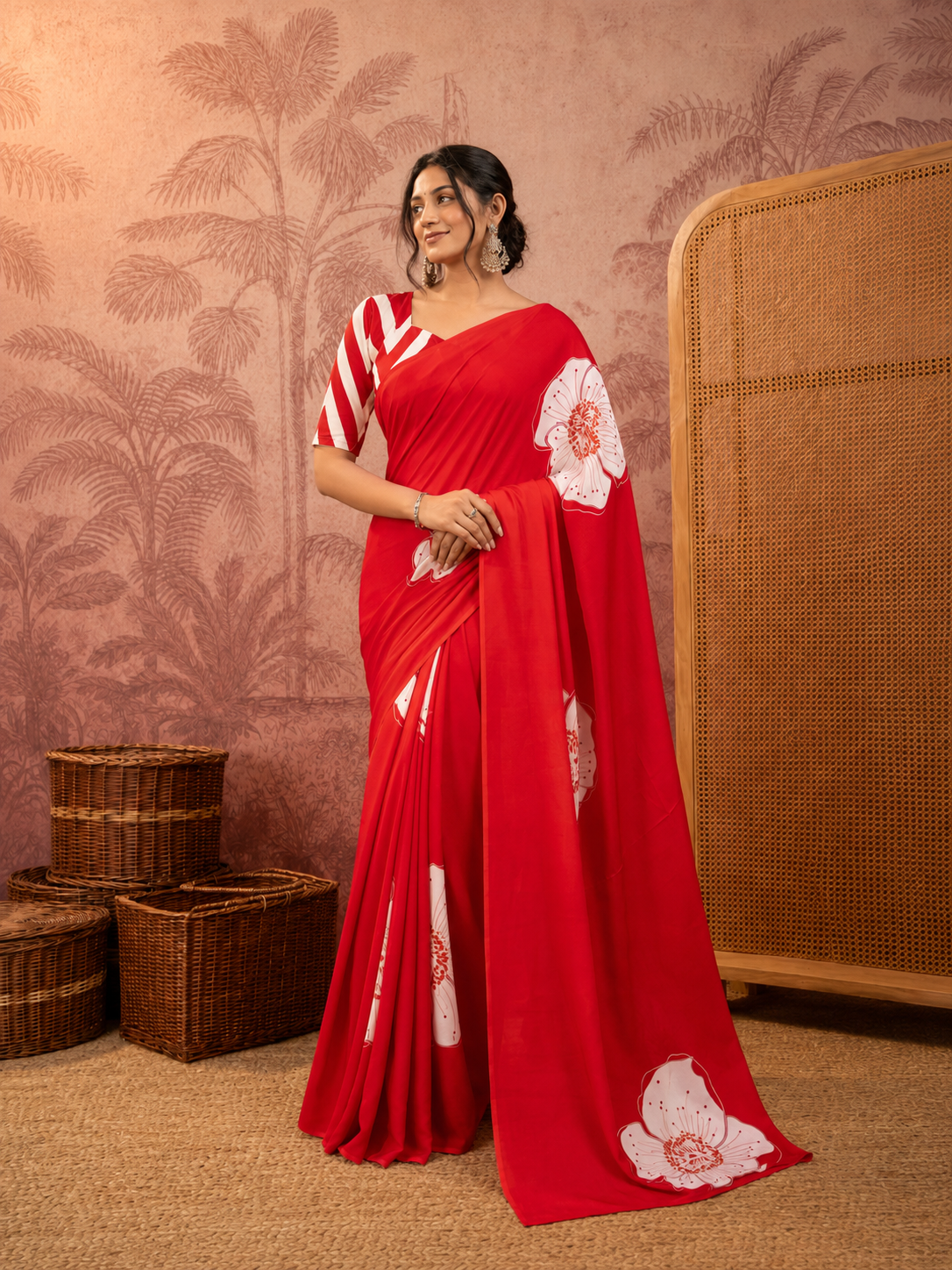 Traditional Ethnic Design Brown Printed Saree