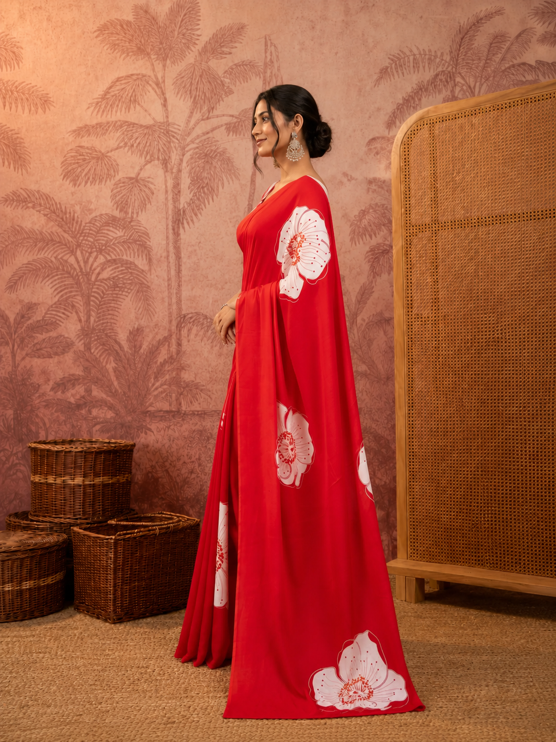 Traditional Ethnic Design Brown Printed Saree