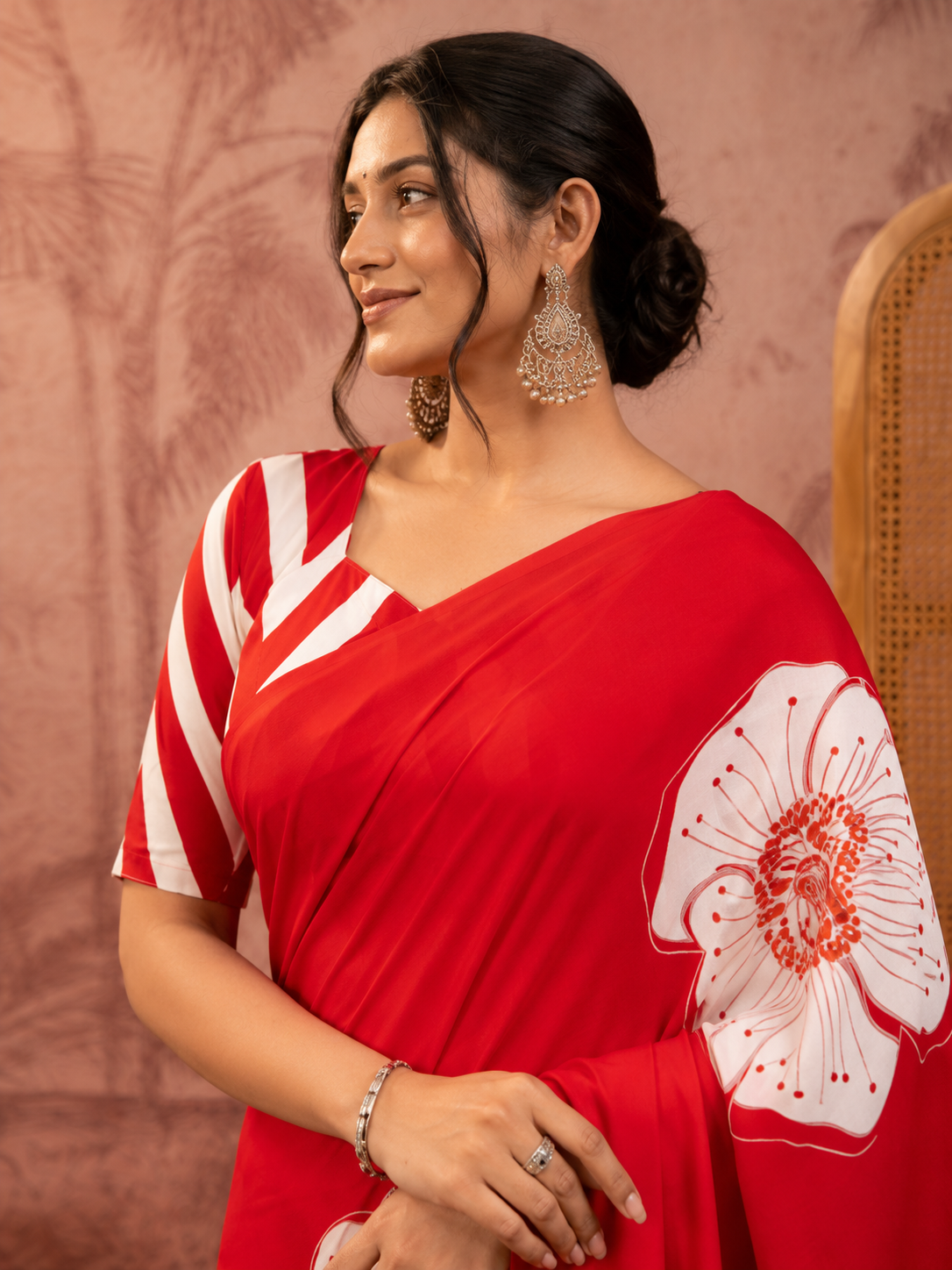 Traditional Ethnic Design Brown Printed Saree
