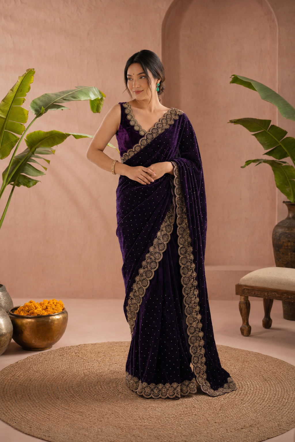 Elegant Maroon Georgette Saree with Golden Embroidered Border – Party & Festive Wear
