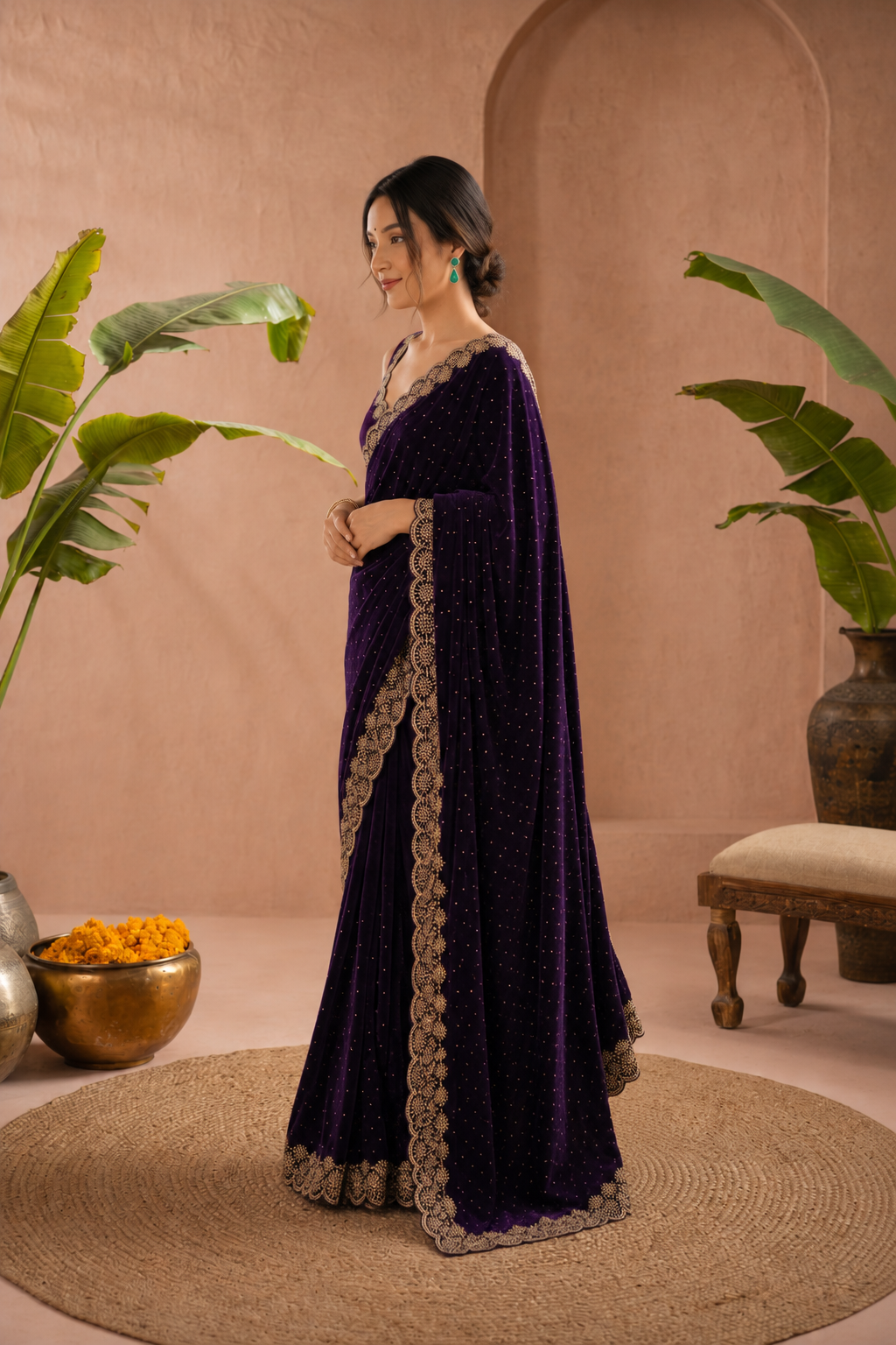 Elegant Maroon Georgette Saree with Golden Embroidered Border – Party & Festive Wear