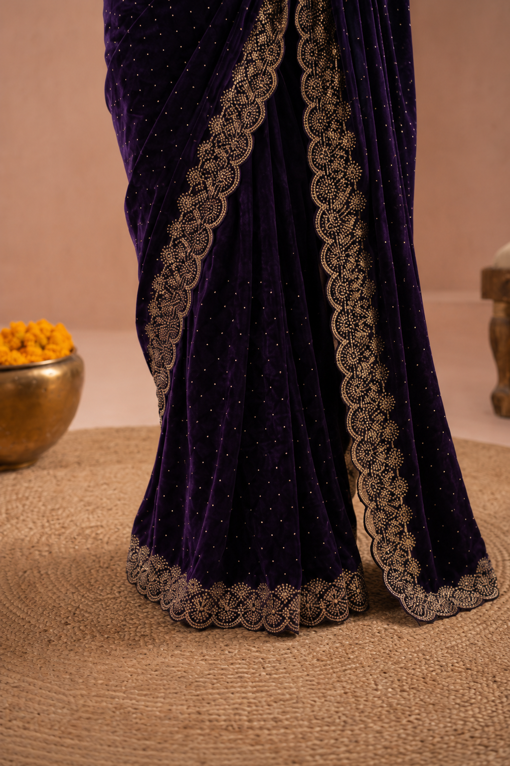 Elegant Maroon Georgette Saree with Golden Embroidered Border – Party & Festive Wear